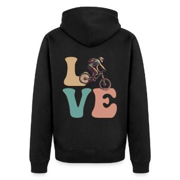 Mountainbiking MTB Biker - Unisex Premium Bio Zip Hoodie - Schwarz - Hinten - Nico (187cm)