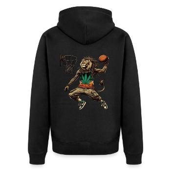 A Rasta lion dunking basketball - Unisex Premium Organic Zip Hoodie - black - Back - Nico (187cm)