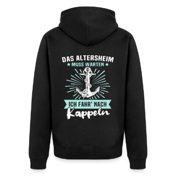 Kappeln Kappelner - Unisex Premium Bio Zip Hoodie - Schwarz - Hinten - Nico (187cm)