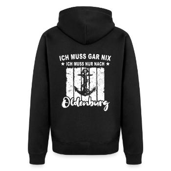 Oldenburg Spruch - Unisex Premium Bio Zip Hoodie - Schwarz - Hinten - Nico (187cm)
