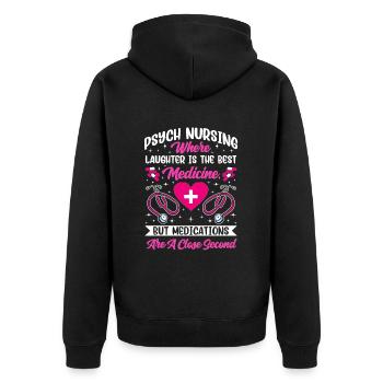 Drôle Psychiatrique - Veste à capuche bio Premium Unisexe - noir - Dos - Nico (187cm)