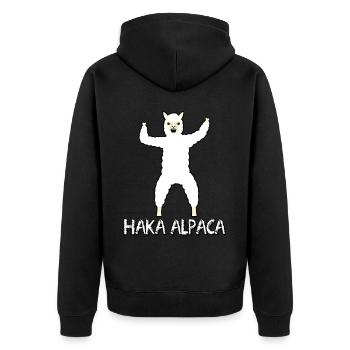 Haka Alpaca - Unisex Premium Bio Zip Hoodie - Schwarz - Hinten - Nico (187cm)