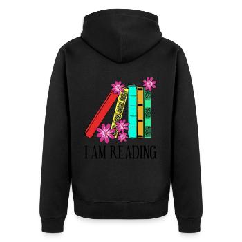 Reading Books Book Bookworm Read - Unisex Premium Organic Zip Hoodie - black - Back - Nico (187cm)
