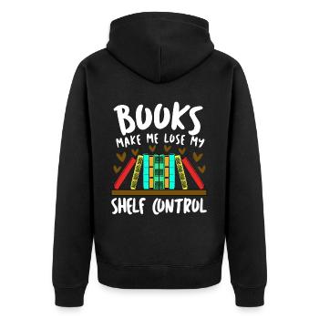 Reading Books Book Shelf Bookworm - Unisex Premium Bio Zip Hoodie - Schwarz - Hinten - Nico (187cm)