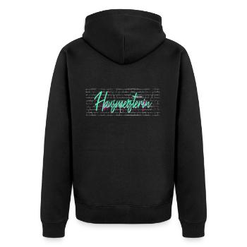 Hauswirt Abschluss-Geschenk Hausmeisterin - Unisex Premium Bio Zip Hoodie - Schwarz - Hinten - Nico (187cm)