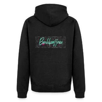 Banker Abschluss-Geschenk Bankkauffrau - Unisex Premium Bio Zip Hoodie - Schwarz - Hinten - Nico (187cm)