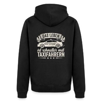 Taxifahrer Ortskenntnis und effiziente Routenwahl - Unisex Premium Bio Zip Hoodie - Schwarz - Hinten - Nico (187cm)