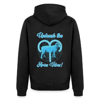 Unleash the Aries Vibes! Astrological Horoscope - Unisex Premium Bio Zip Hoodie - Schwarz - Hinten - Nico (187cm)