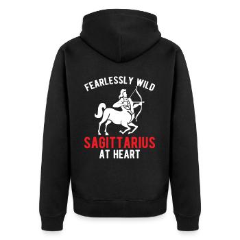 Fearlessly Wild Sagittarius at Heart Funny Zodiac - Unisex Premium Bio Zip Hoodie - Schwarz - Hinten - Nico (187cm)