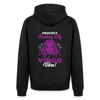 Proudly Rocking My Virgo Vibes! Funny Astrology - Unisex Premium Bio Zip Hoodie - Schwarz - Hinten - Nico (187cm)