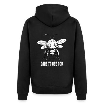 Dare to be strange: funny bee - Unisex Premium Organic Zip Hoodie - black - Back - Nico (187cm)