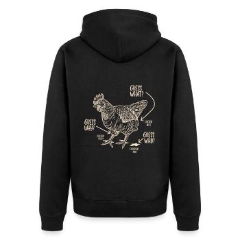 Funny Guess What? Chicken Butt! - Unisex Premium Organic Zip Hoodie - black - Back - Nico (187cm)