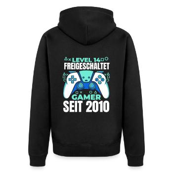 Gaming 14. Geburtstag 5 Jahre Gamer - Unisex Premium Bio Zip Hoodie - Schwarz - Hinten - Nico (187cm)