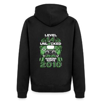 Gaming 14. Geburtstag 5 Jahre Gamer - Unisex Premium Bio Zip Hoodie - Schwarz - Hinten - Nico (187cm)