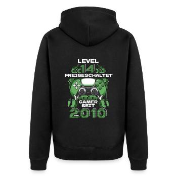 Gaming 14. Geburtstag 5 Jahre Gamer - Unisex Premium Bio Zip Hoodie - Schwarz - Hinten - Nico (187cm)