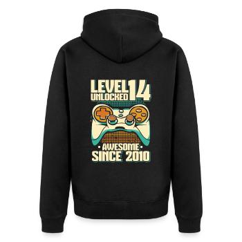 Gaming 14. Geburtstag 5 Jahre Gamer - Unisex Premium Bio Zip Hoodie - Schwarz - Hinten - Nico (187cm)
