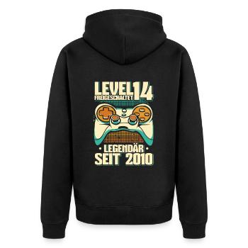 Gaming 14. Geburtstag 5 Jahre Gamer - Unisex Premium Bio Zip Hoodie - Schwarz - Hinten - Nico (187cm)
