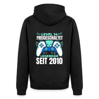Gaming 14. Geburtstag 5 Jahre Gamer - Unisex Premium Bio Zip Hoodie - Schwarz - Hinten - Nico (187cm)