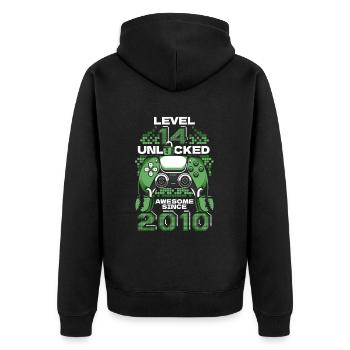 Gaming 14. Geburtstag 5 Jahre Gamer - Unisex Premium Bio Zip Hoodie - Schwarz - Hinten - Nico (187cm)