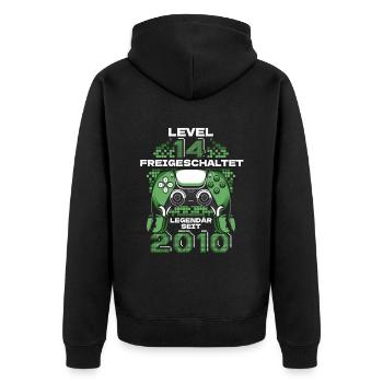 Gaming 14. Geburtstag 5 Jahre Gamer - Unisex Premium Bio Zip Hoodie - Schwarz - Hinten - Nico (187cm)