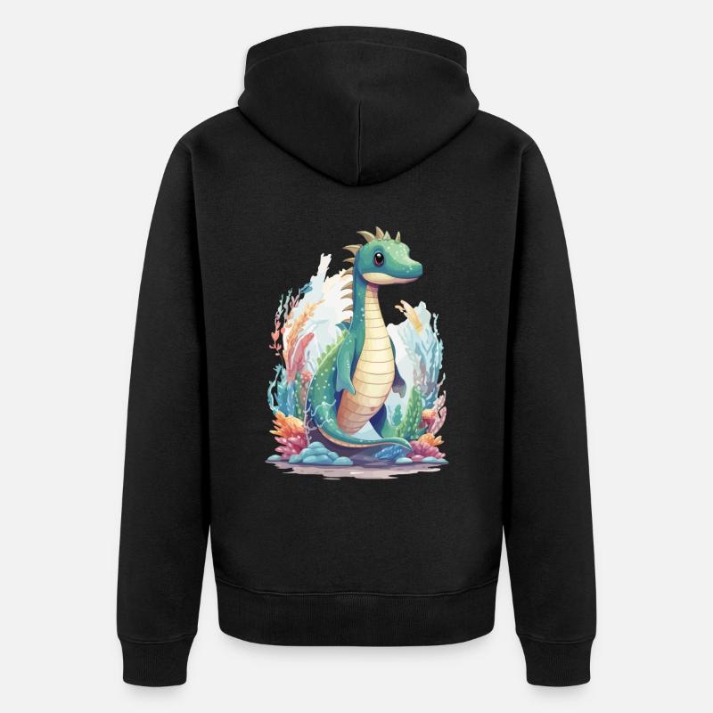 Conception de dessin animé de dinosaure sous-marin mignon - Veste à capuche bio Premium Unisexe - noir