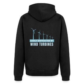 Easily Distracted by Wind Turbines - Unisex Premium Bio Zip Hoodie - Schwarz - Hinten - Nico (187cm)