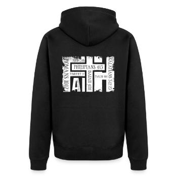 Faith Bibelverse Grunge Christliches Geschenk - Unisex Premium Bio Zip Hoodie - Schwarz - Hinten - Nico (187cm)