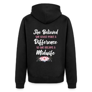Nurse Midwife Birth Worker She - Unisex Premium Bio Zip Hoodie - Schwarz - Hinten - Nico (187cm)