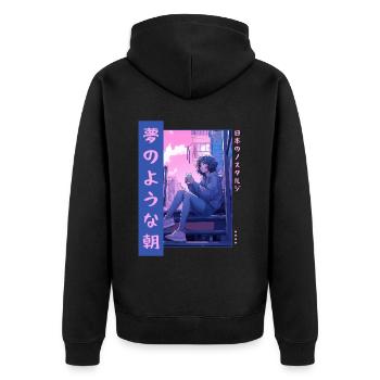 Vaporwave Japanese Aesthetic Kawaii Anime Coffee G - Unisex Premium Bio Zip Hoodie - Schwarz - Hinten - Nico (187cm)