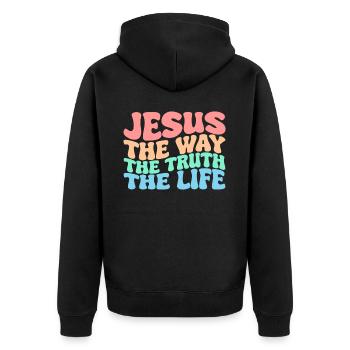 Jésus Le Chemin La Vérité La Vie Groovy Christ - Veste à capuche bio Premium Unisexe - noir - Dos - Nico (187cm)