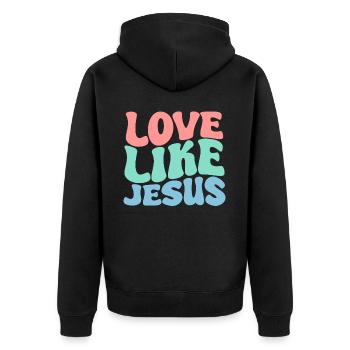 Liebe wie Jesus Christlich Christ Groovy Christ - Unisex Premium Bio Zip Hoodie - Schwarz - Hinten - Nico (187cm)
