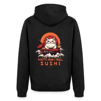 C’est comme ça que je roule, chat sushi - Veste à capuche bio Premium Unisexe - noir - Dos - Nico (187cm)