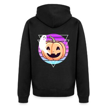 Cute Halloween Pumpkin Ghost Vaporwave Pastel Goth - Unisex Premium Bio Zip Hoodie - Schwarz - Hinten - Nico (187cm)