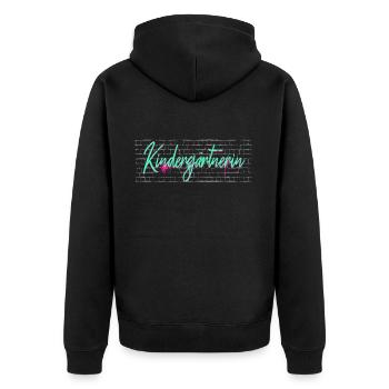 Kita-Erzieher Abschluss-Geschenk Kindergärtnerin - Unisex Premium Bio Zip Hoodie - Schwarz - Hinten - Nico (187cm)
