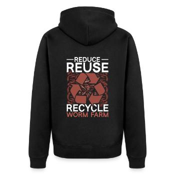 Wurmzucht Reduce Reuse Recycle Worm Farm - Unisex Premium Bio Zip Hoodie - Schwarz - Hinten - Nico (187cm)