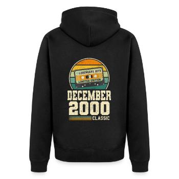 23. Geburtstag Dezember Jahrgang 2000 Vintage - Unisex Premium Bio Zip Hoodie - Schwarz - Hinten - Nico (187cm)