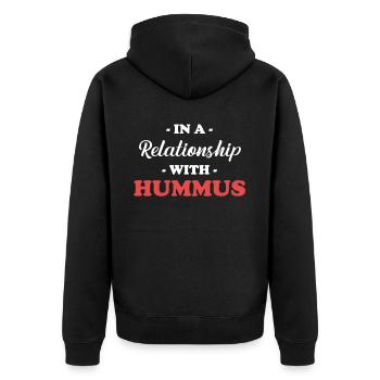 In a relationship with hummus gluten-free - Unisex Premium Organic Zip Hoodie - black - Back - Nico (187cm)