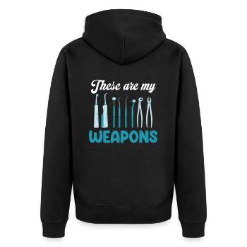 Das Sind Meine Waffen Lustige Dentalhygienikerin - Unisex Premium Bio Zip Hoodie - Schwarz - Hinten - Nico (187cm)