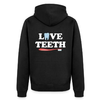 Liebe Zähne Lustige Dentalhygienikerin - Unisex Premium Bio Zip Hoodie - Schwarz - Hinten - Nico (187cm)