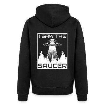 Alien, UFO, UAP, Space, Weltraum Flugobjekt - Unisex Premium Bio Zip Hoodie - Schwarz - Hinten - Nico (187cm)