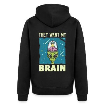 Alien, UFO, UAP, Space, Weltraum Flugobjekt - Unisex Premium Bio Zip Hoodie - Schwarz - Hinten - Nico (187cm)