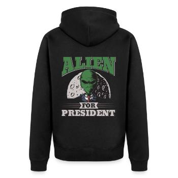Alien, UFO, UAP, Space, Weltraum Flugobjekt - Unisex Premium Bio Zip Hoodie - Schwarz - Hinten - Nico (187cm)
