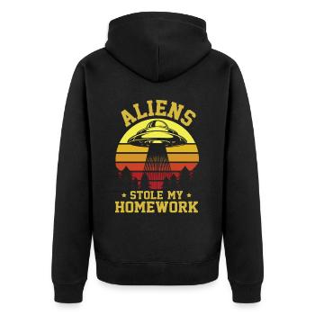 Alien, OVNI, UAP, Espace, Objet volant de l’espace - Veste à capuche bio Premium Unisexe - noir - Dos - Nico (187cm)