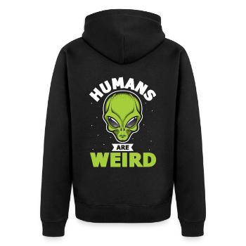 Alien, UFO, UAP, Space, Weltraum Flugobjekt - Unisex Premium Bio Zip Hoodie - Schwarz - Hinten - Nico (187cm)
