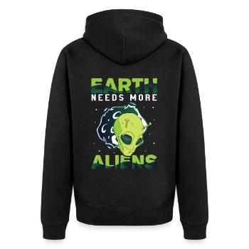 Alien, UFO, UAP, Space, Space Flying Object - Unisex Premium Organic Zip Hoodie - black - Back - Nico (187cm)