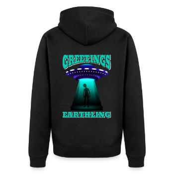 Alien, UFO, UAP, Space, Weltraum Flugobjekt - Unisex Premium Bio Zip Hoodie - Schwarz - Hinten - Nico (187cm)
