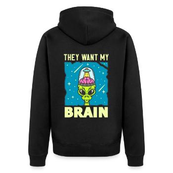 Alien, UFO, UAP, Space, Weltraum Flugobjekt - Unisex Premium Bio Zip Hoodie - Schwarz - Hinten - Nico (187cm)