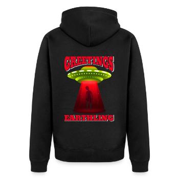Alien, UFO, UAP, Space, Space Flying Object - Unisex Premium Organic Zip Hoodie - black - Back - Nico (187cm)