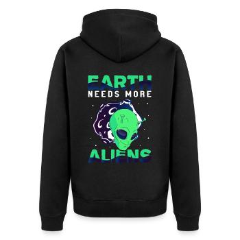Alien, UFO, UAP, Space, Weltraum Flugobjekt - Unisex Premium Bio Zip Hoodie - Schwarz - Hinten - Nico (187cm)