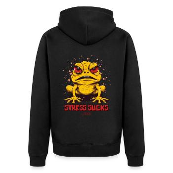 Angry Frog Toad says: Stress sucks - Unisex Premium Organic Zip Hoodie - black - Back - Nico (187cm)